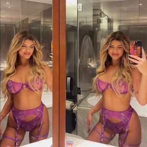 ❤️ NEW romantic purple floral embroidery lingerie set